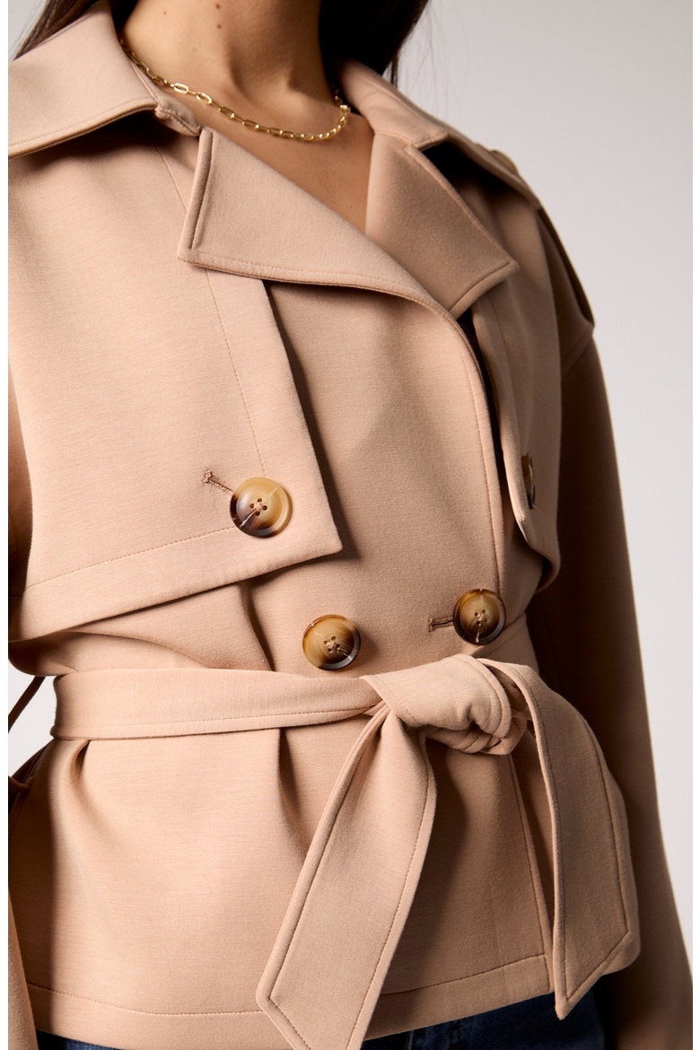 Charli Cropped Scuba Trench Coat, Alternate, color, Camel