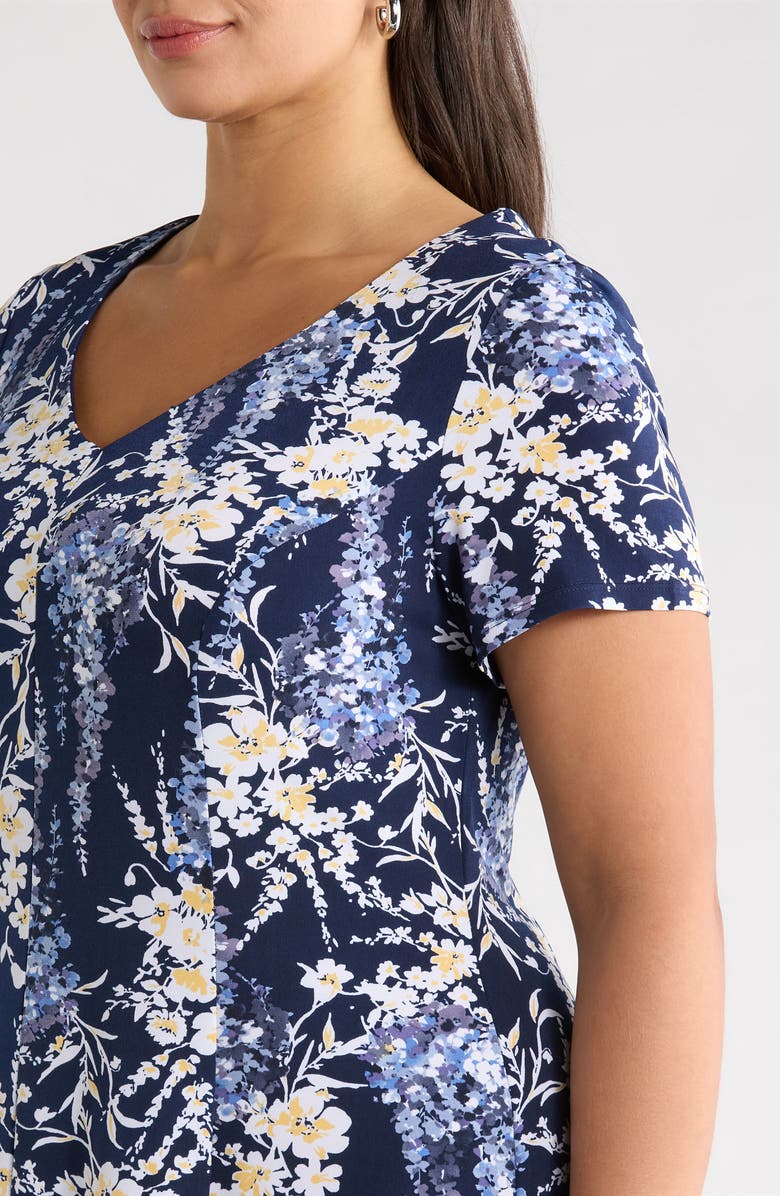 Connected Apparel Floral Fit & Flare Dress, Alternate, color, Slate