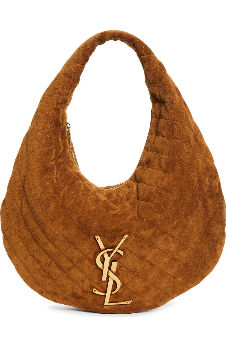 Saint Laurent Icare Quilted Suede Hobo Bag, Main, color, Caramel Cognac