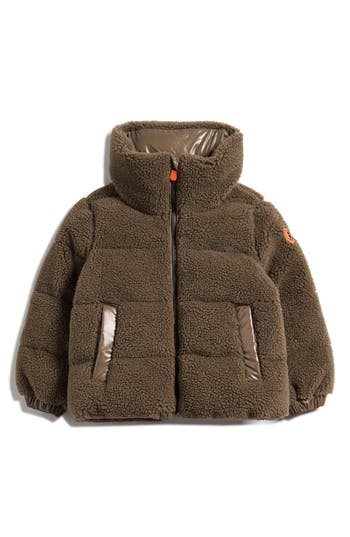 Save The Duck Kids' Onis Faux Shearling Puffer Jacket In Brown