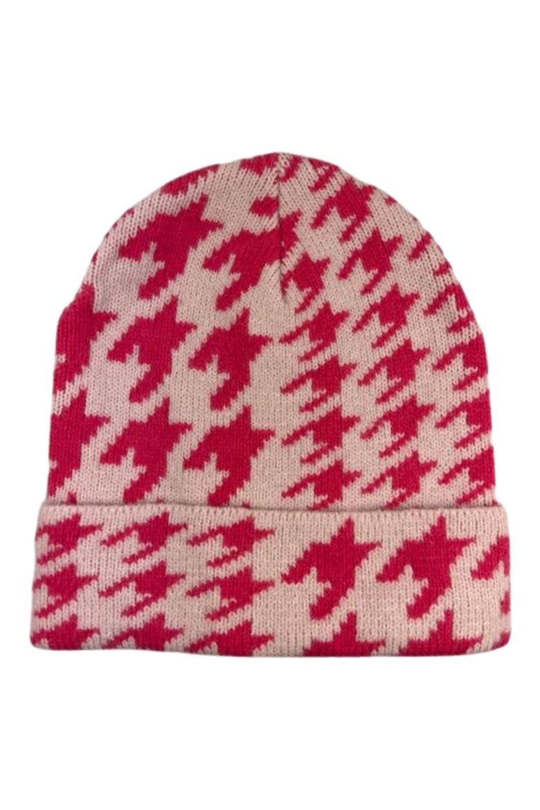 Houndstooth Cuff Beanie, Main, color, PINK