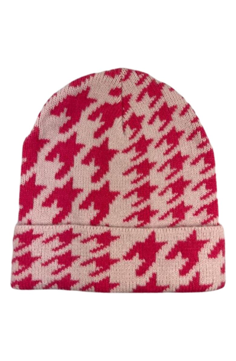 MARCUS ADLER Houndstooth Cuff Beanie, Main, color, Pink