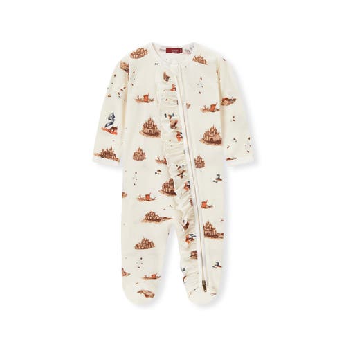Milkbarn Organic Cotton Ruffle Zipper Footed Romper In Sand