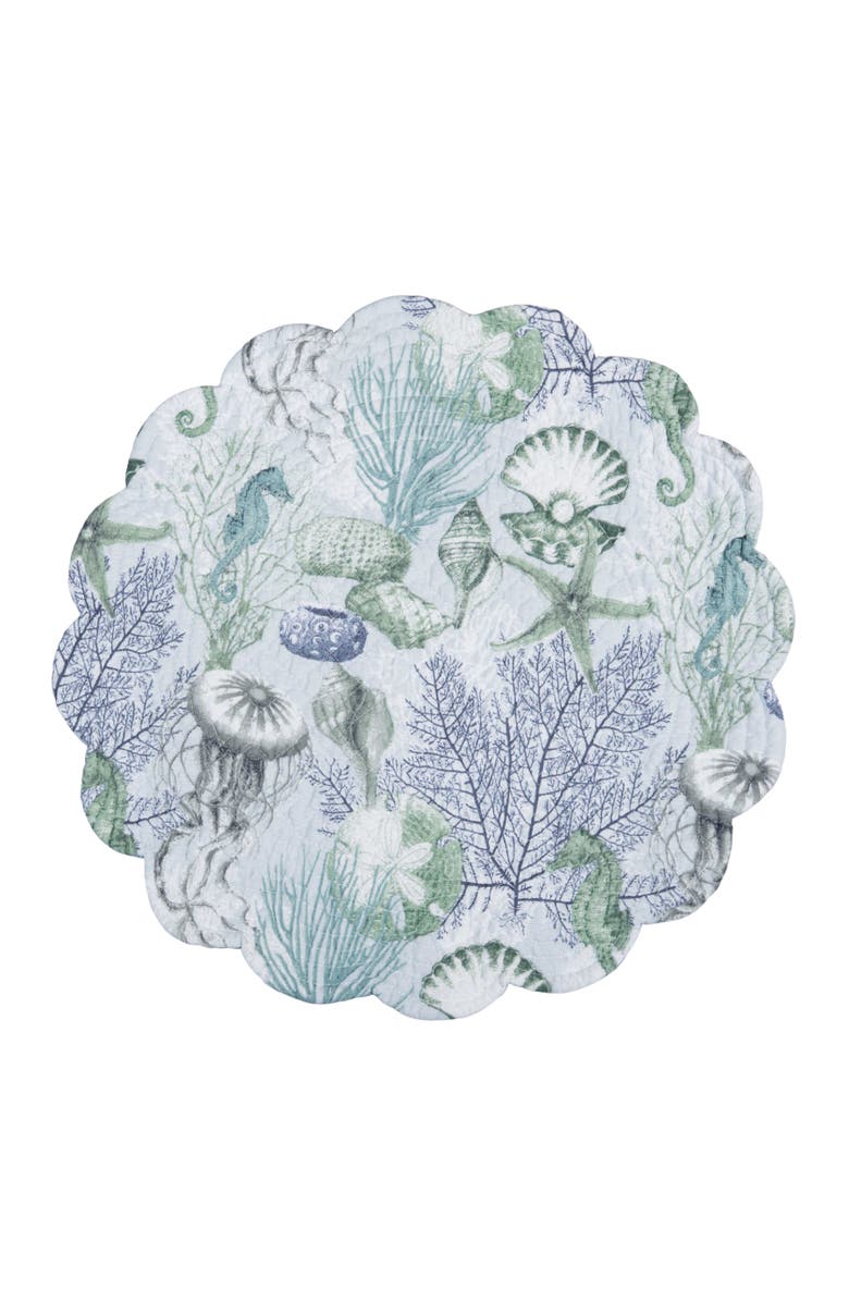 C&F Home Shoreline Waters Scalloped Round Placemats Set of 6 Nautical Design Coral, 17", Alternate, color, Blue