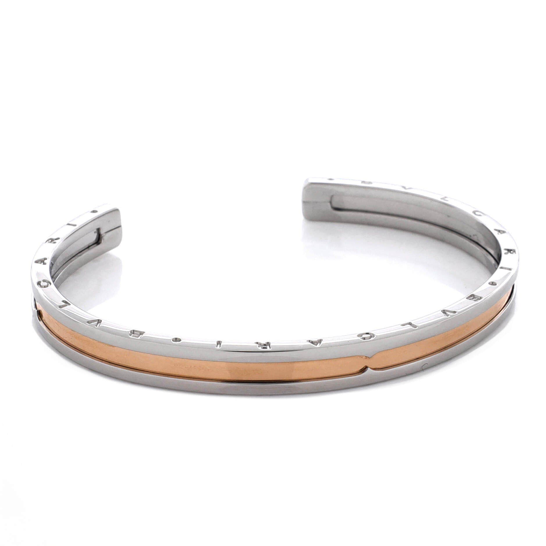 B.Zero1 Cuff Bracelet Stainless Steel and 18K Rose Gold, Alternate, color, Metallic Silver