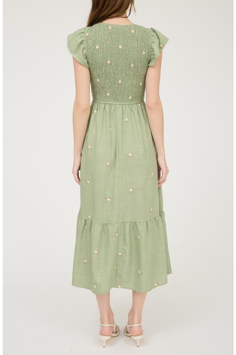 Floral Embroidered Cap Sleeve Midi Dress, Alternate, color, OLIVE GREEN