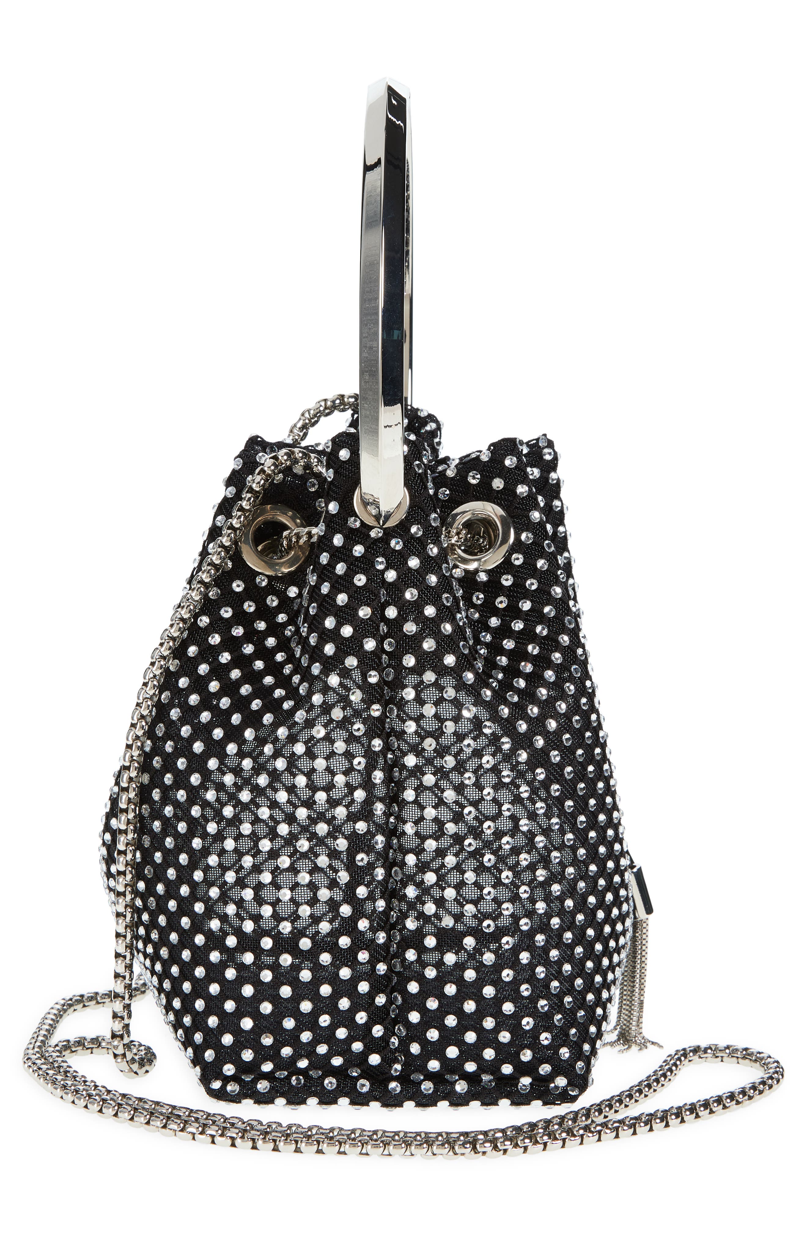 Jimmy Choo Bon Bon Crystal Mesh Top Handle Pouch, Alternate, color, 