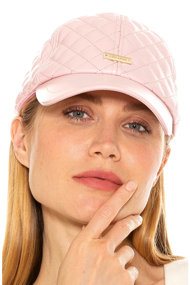 Diamond Quilted Pleather Baseball Cap, Alternate, color, PINK/ GOLD