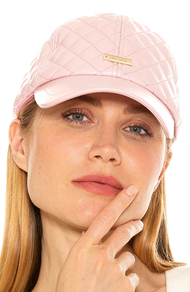 Alexia Admor Diamond Quilted Pleather Baseball Cap, Alternate, color, Pink/ Gold