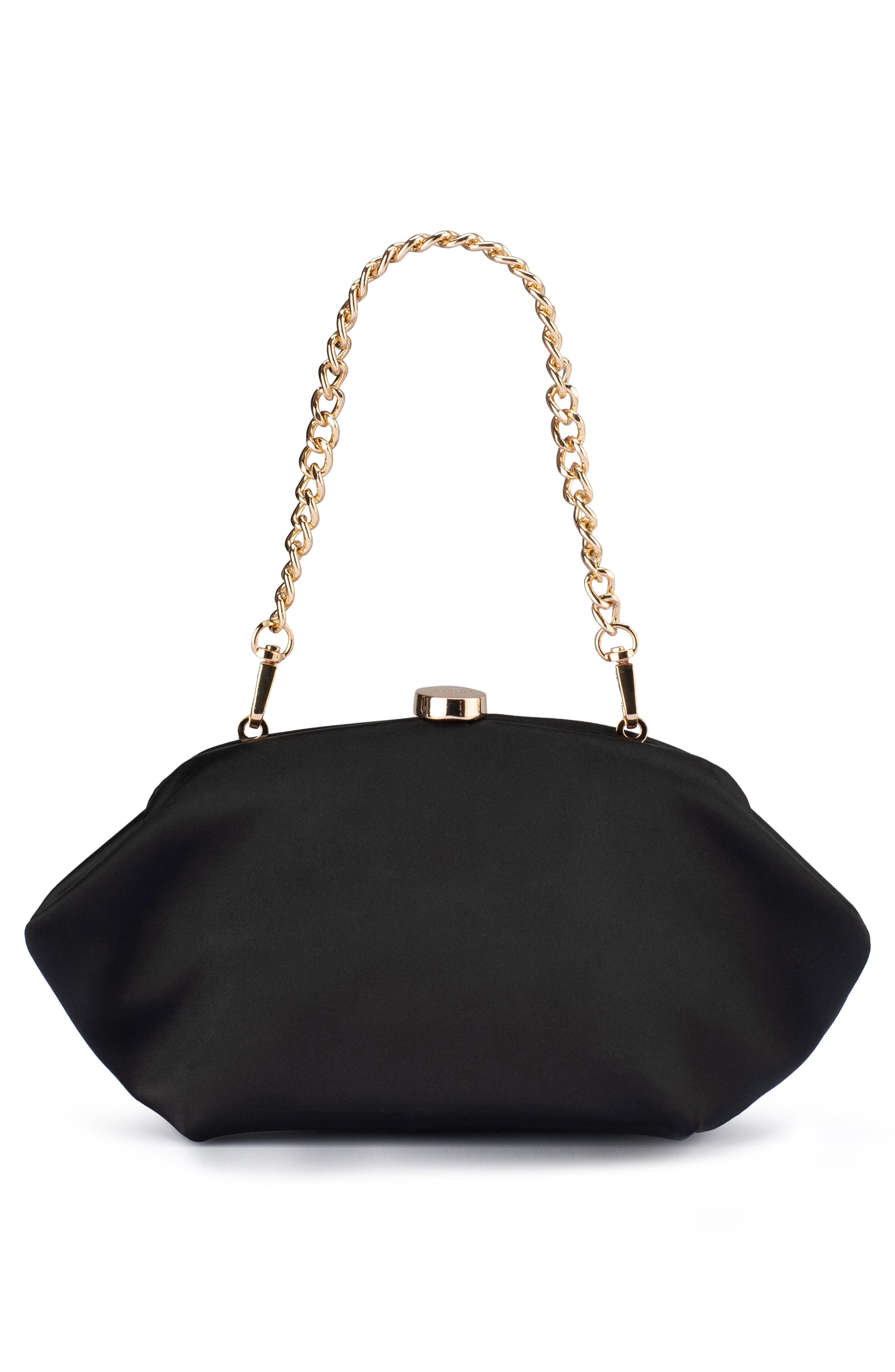Olga Berg Karina Satin Frame Clutch, Alternate, color, Black