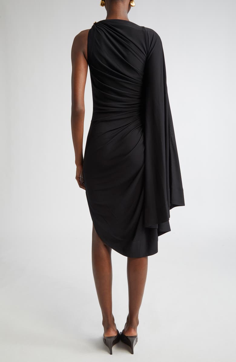 Bottega Veneta Asymmetric Ruched Jersey Dress, Alternate, color, 1000 Black
