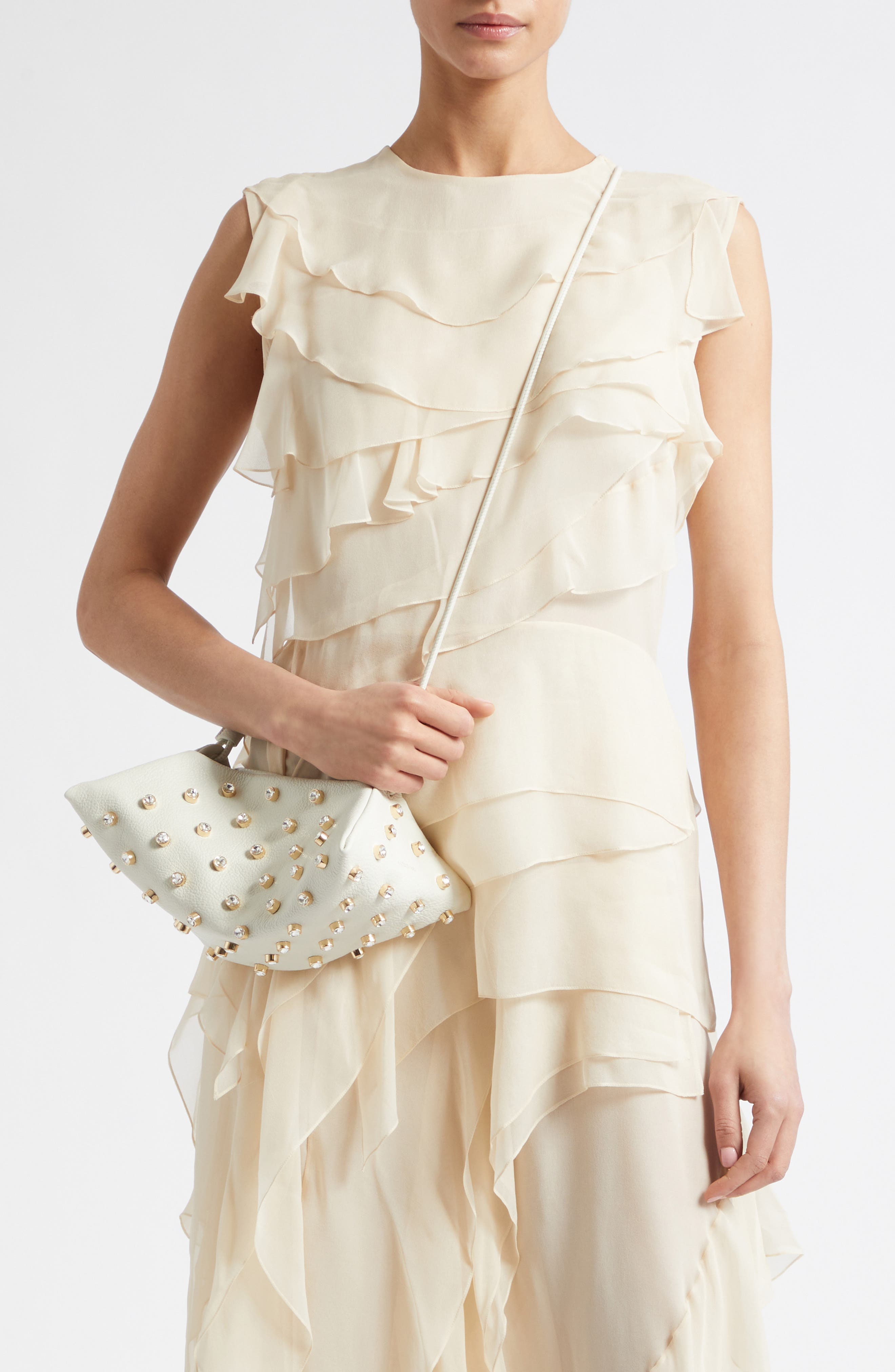 Altuzarra Mini Origami East/West Crossbody Bag, Alternate, color, 380102 Ivory/ Crystal