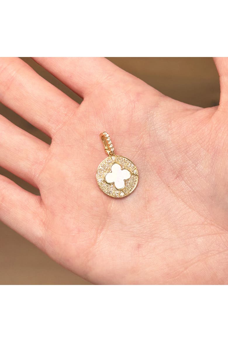 Mother of Pearl Diamond Disc Clover Charm, Alternate, color, Mother of Pearl