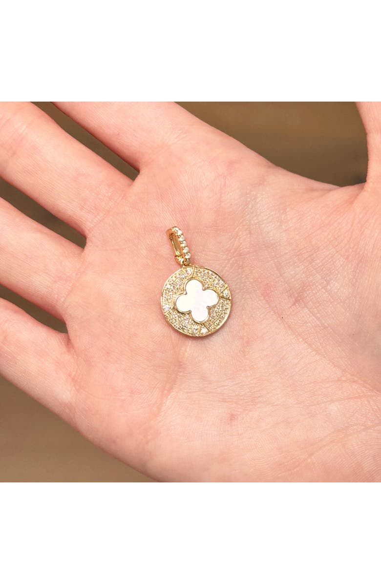 The Lovery Fine Jewelry Mother of Pearl Diamond Disc Clover Charm, Alternate, color, Mother Of Pearl