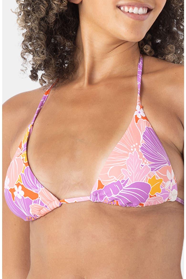 Bell Bottom Blooms Tiki Triangle Bikini Top, Alternate, color, LILAC MULTI