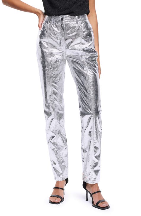 Metallic Snakeskin Embossed Faux Leather Pants