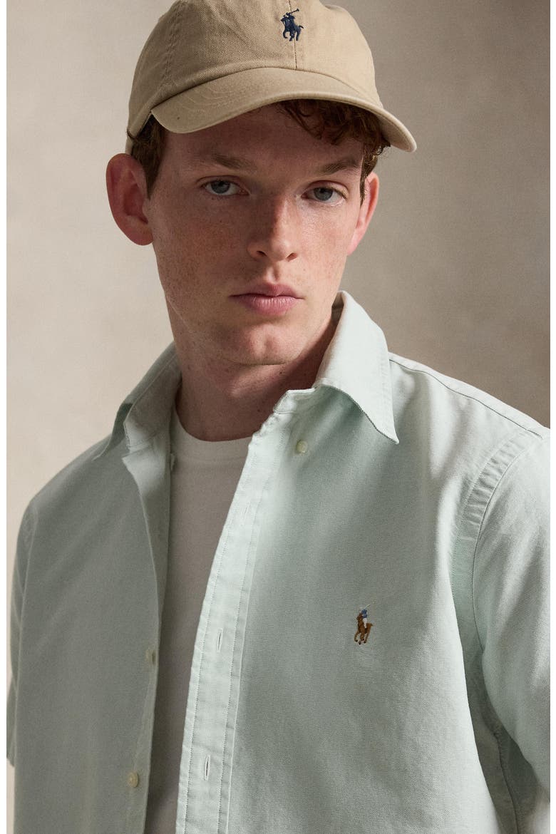 Classic Fit Solid Short Sleeve Cotton Button-Down Oxford Shirt, Alternate, color, FADED MINT