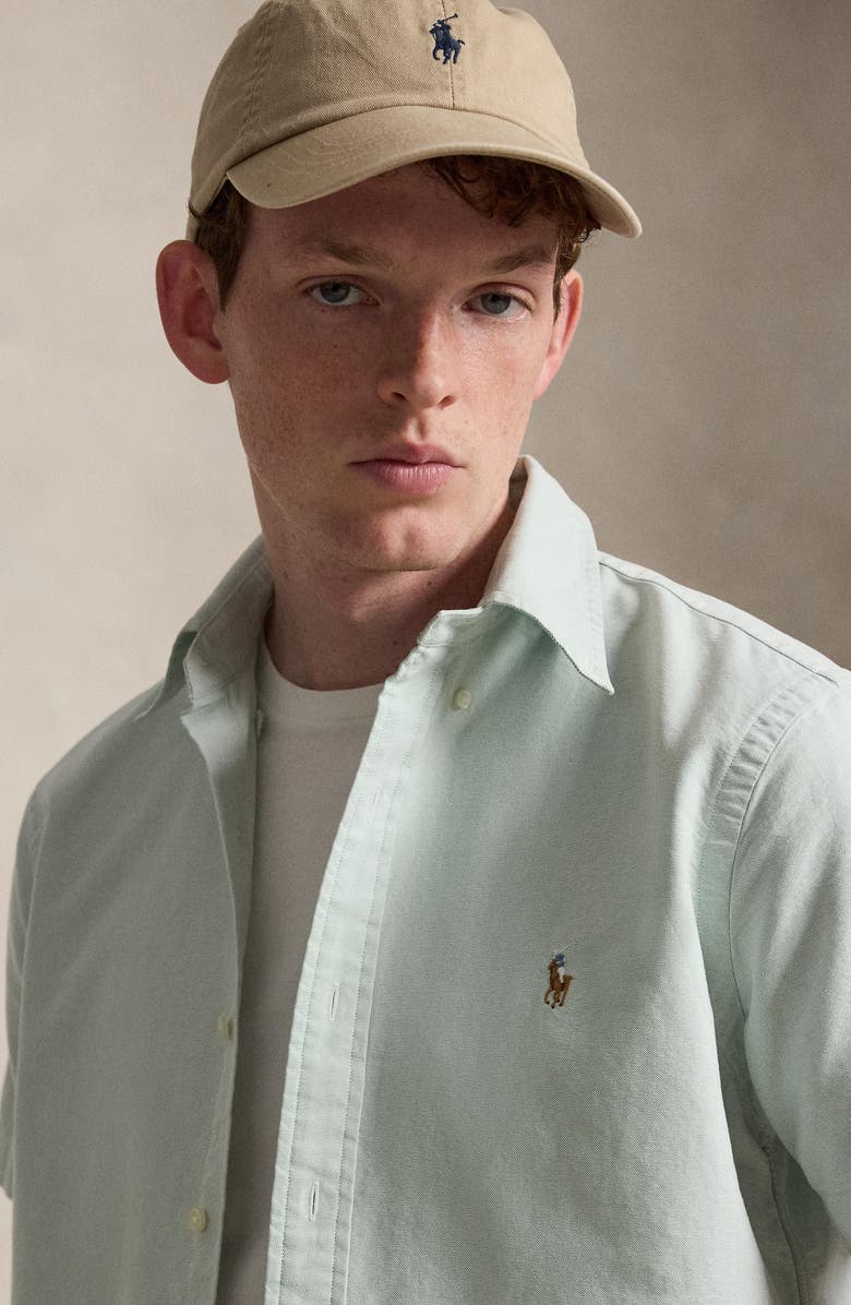 Polo Ralph Lauren Classic Fit Solid Short Sleeve Cotton Button-Down Oxford Shirt, Alternate, color, Faded Mint