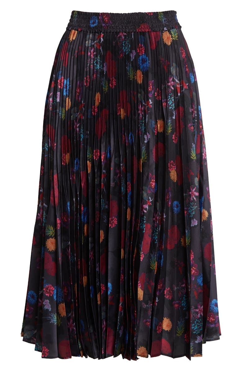 Club Monaco Pleated Floral Midi Skirt, Alternate, color, 