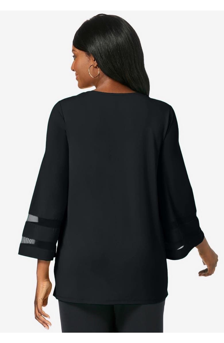 Jessica London Stretch Knit Mesh Inset Sleeve Tunic, Alternate, color, Black