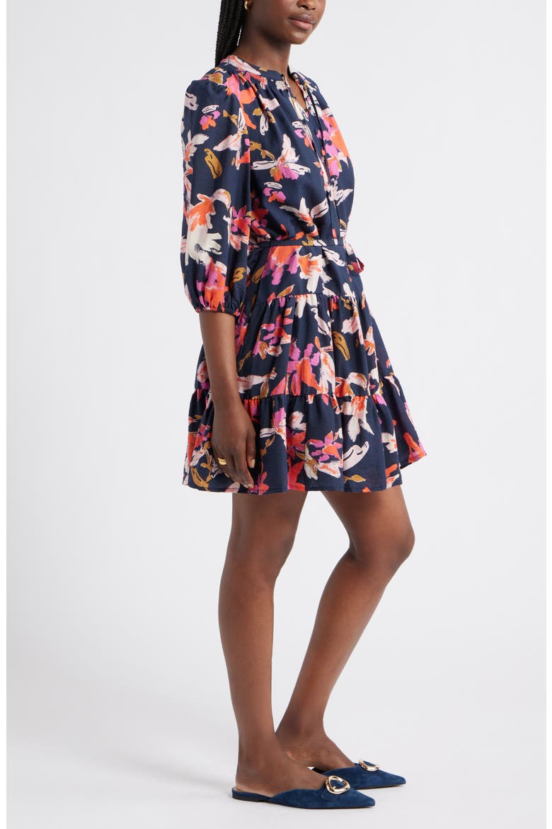Tie Neck Tiered Dress, Alternate, color, NAVY- PINK LUCY FLORAL