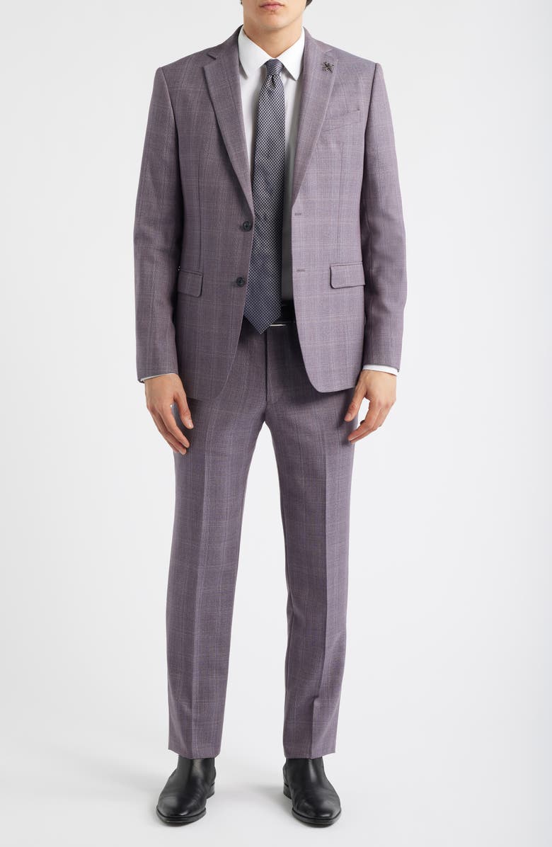 John Varvatos Star USA Bleecker Pale Purple Check Wool Blend Suit, Main, color, Cranberry