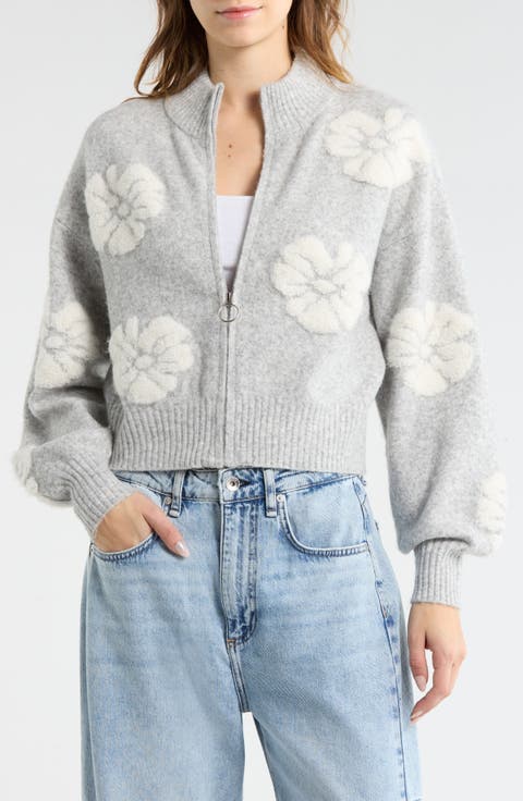 Floral Zip Front Crop Cardigan