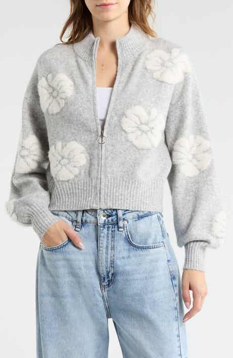 Madden Girl Floral Zip Front Crop Cardigan