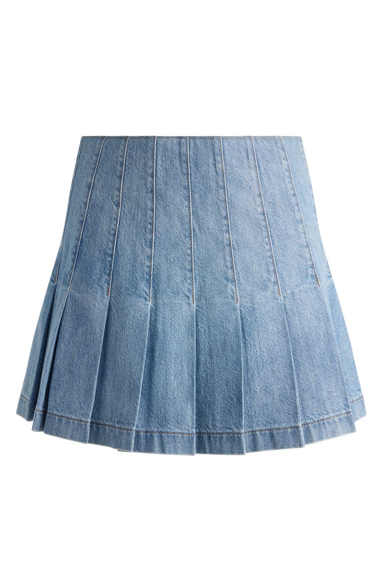 Alice + Olivia Carter Pleated Denim Miniskirt, Alternate, color, Rockstar Blue