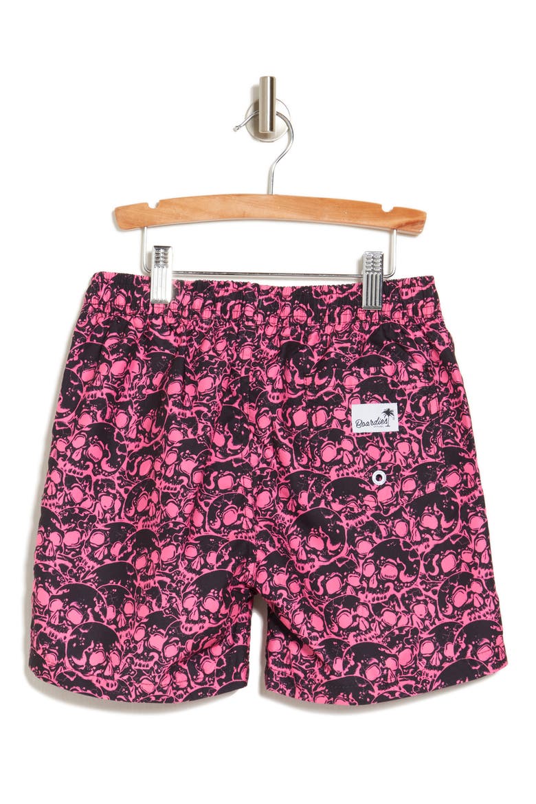 Kids' Skulls Swim Trunks, Alternate, color, BLACK/ RED