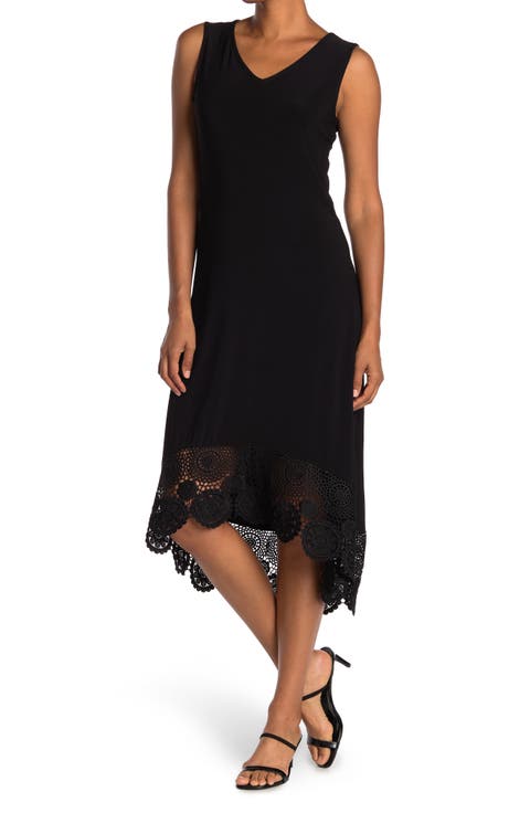 V-Neck Sleeveless Lace Hem High/Low Dress