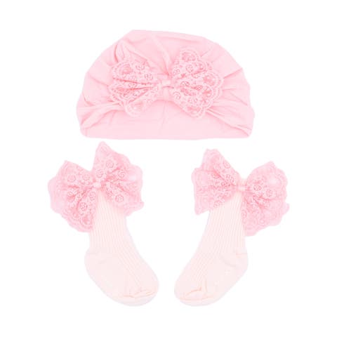 Lace Bow Hat & Sock Gift Set