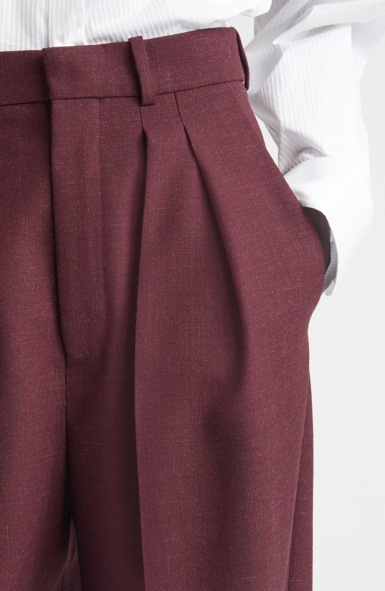 Saint Laurent High Waist Wool Straight Leg Pants, Alternate, color, Lie De Vin