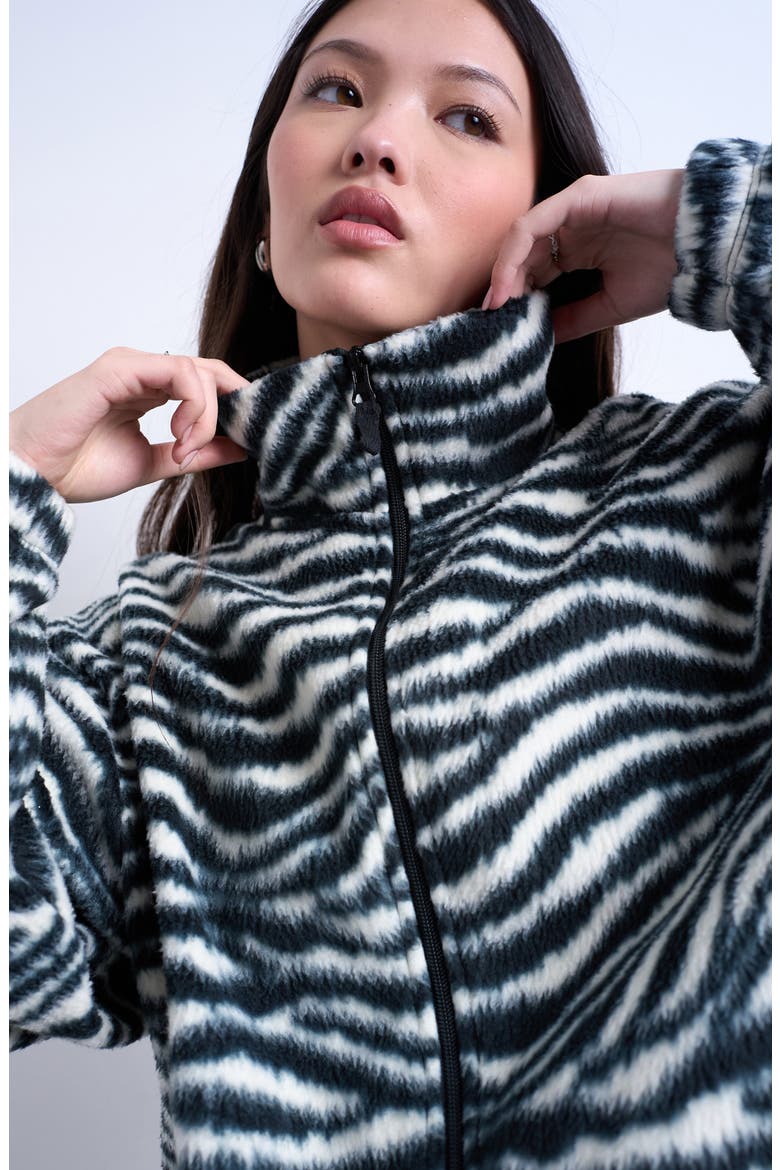 Zebra Zip Through Fleece Jacket, Alternate, color, BLACK MULTI