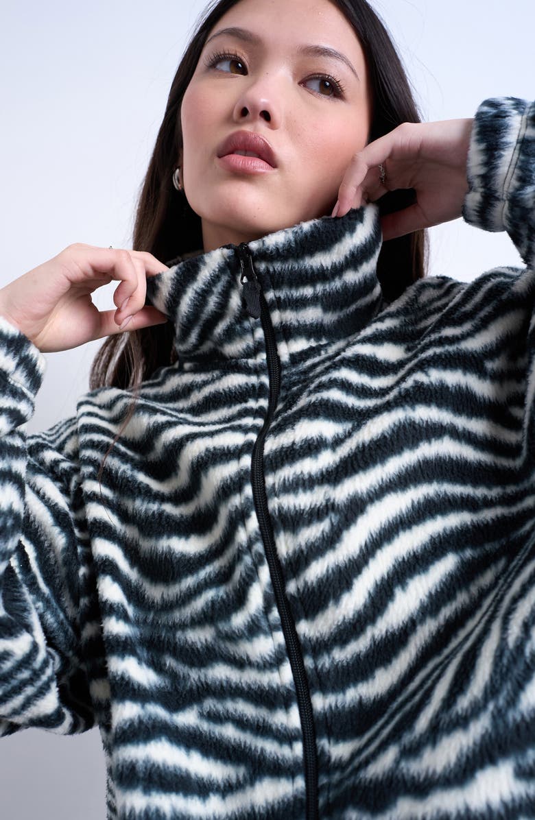 Topshop Zebra Zip Through Fleece Jacket, Alternate, color, Black Multi