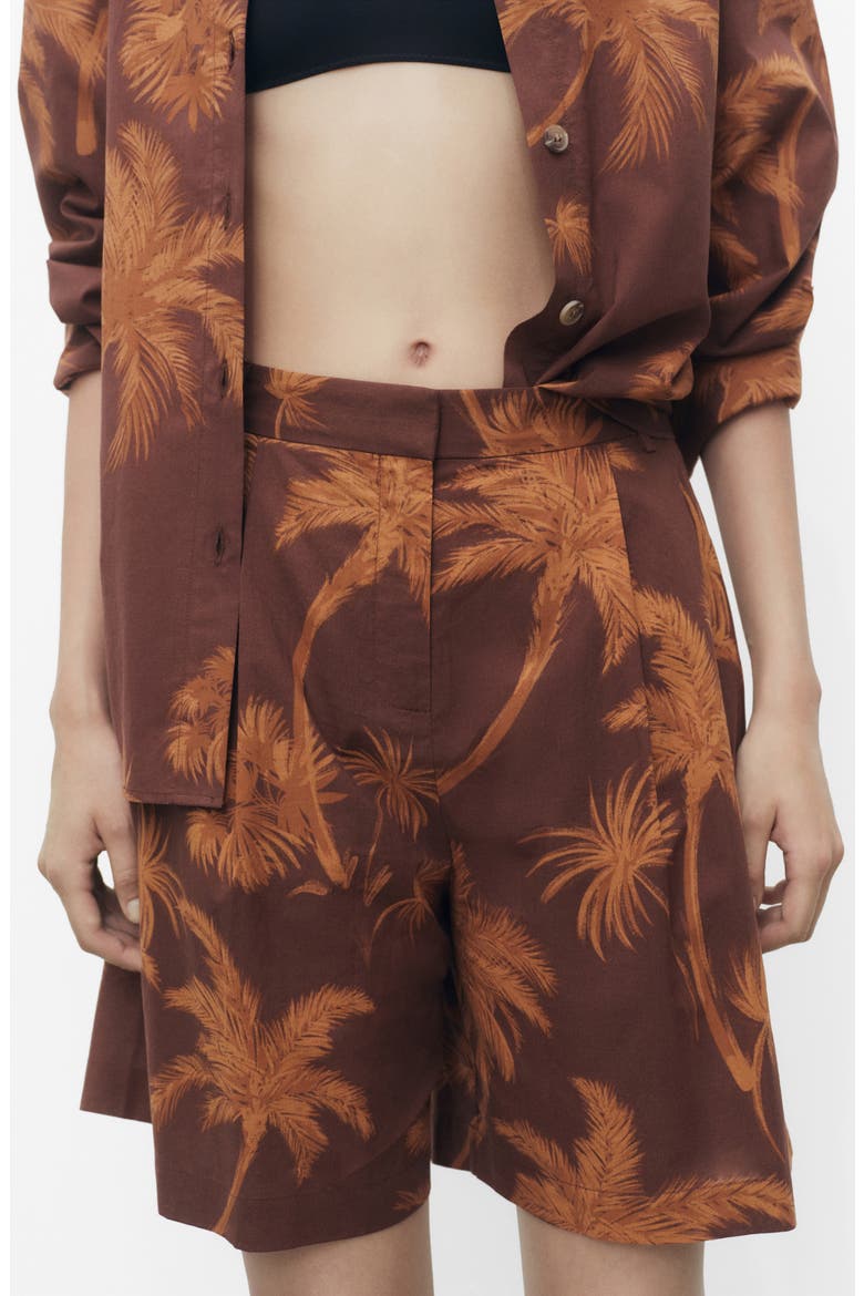 Palm Print Cotton Bermuda Shorts, Main, color, BROWN