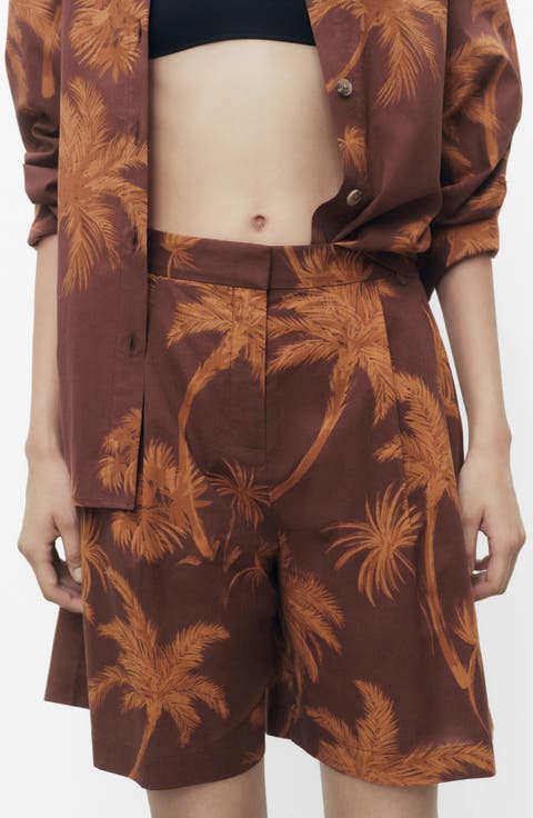 Palm Print Cotton Bermuda Shorts