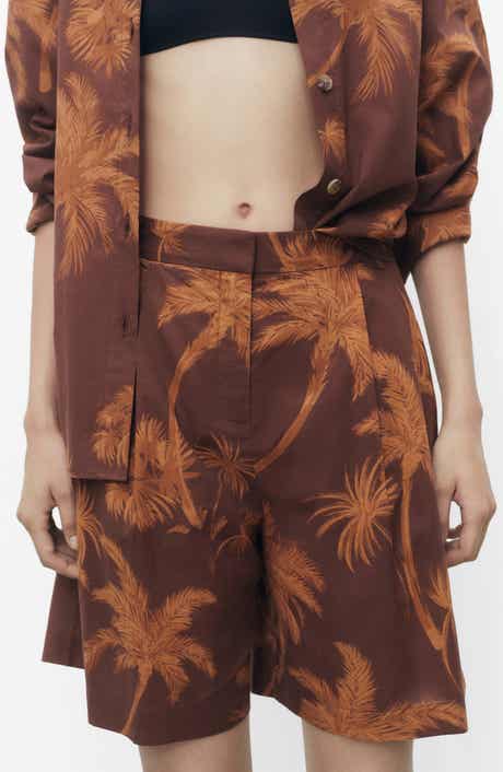 Palm Print Cotton Bermuda Shorts