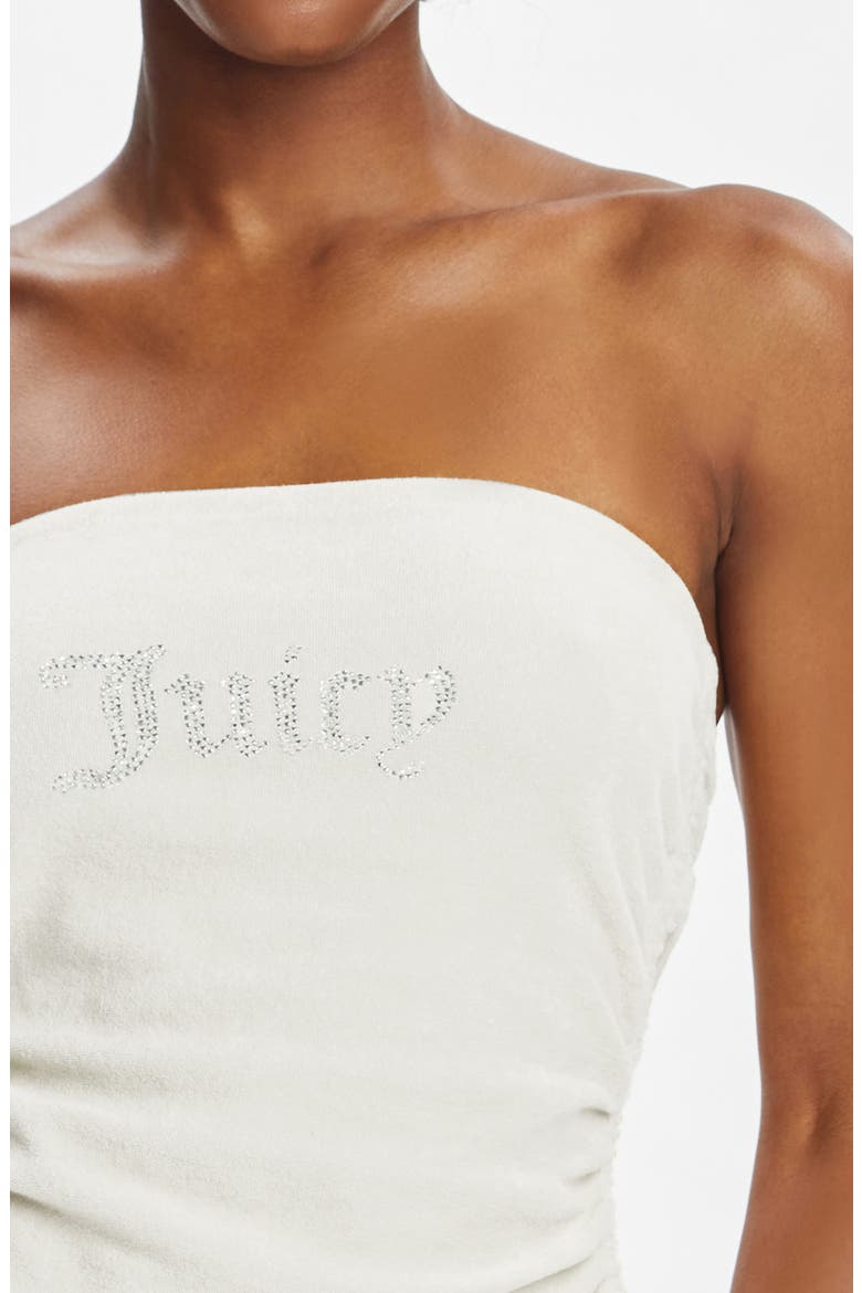 Rhinestone Logo Ruched Tube Top, Alternate, color, CREAM SODA