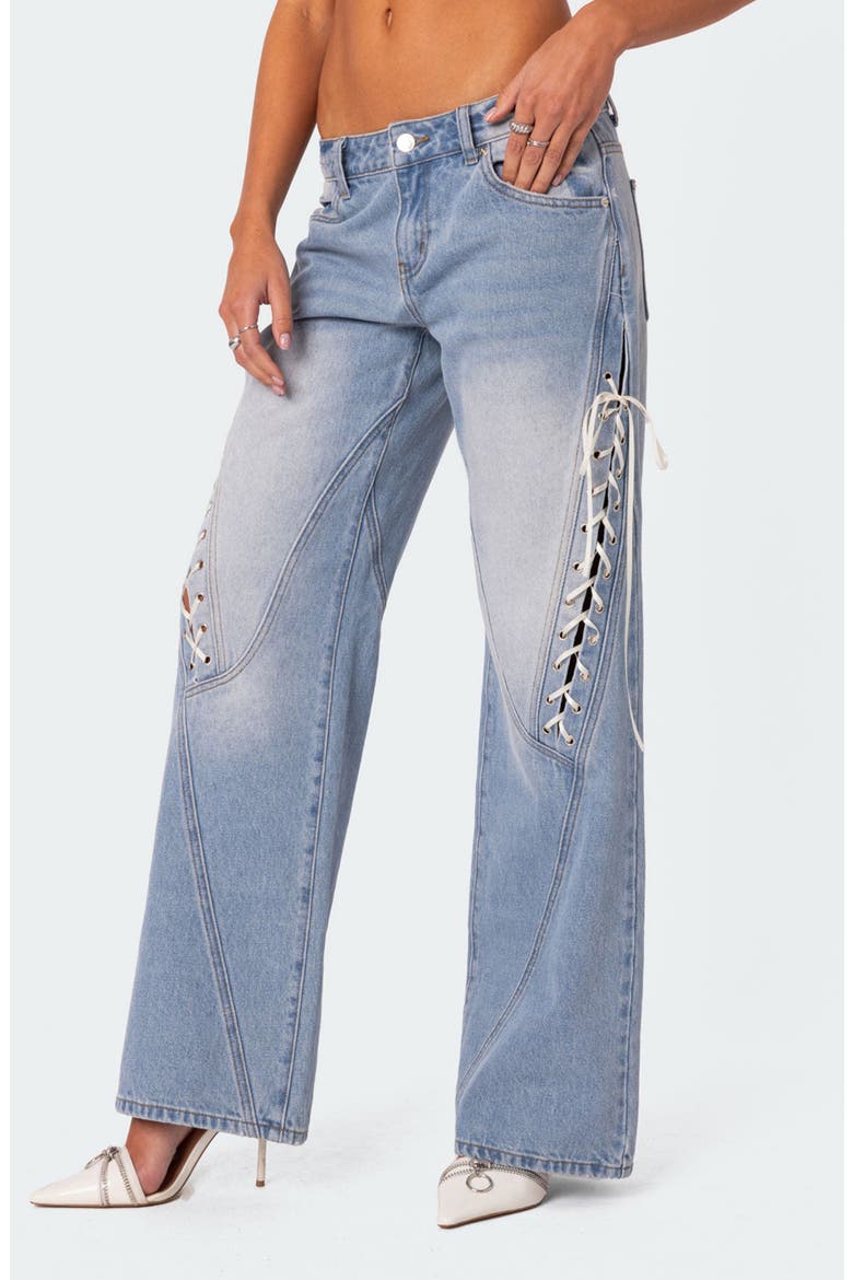 Lace-Up Low Rise Wide Leg Jeans, Alternate, color, LIGHT-BLUE