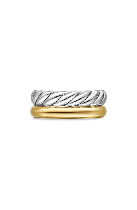 DY Mercer® Two Row Ring in Sterling Silver with 18K Yellow Gold, 8mm