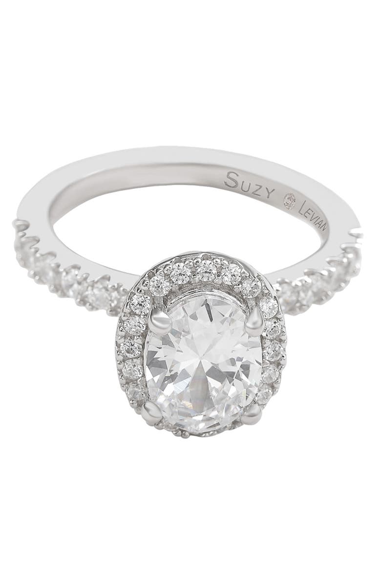 SUZY LEVIAN Sterling Silver Oval Cubic Zirconia Ring, Main, color, White