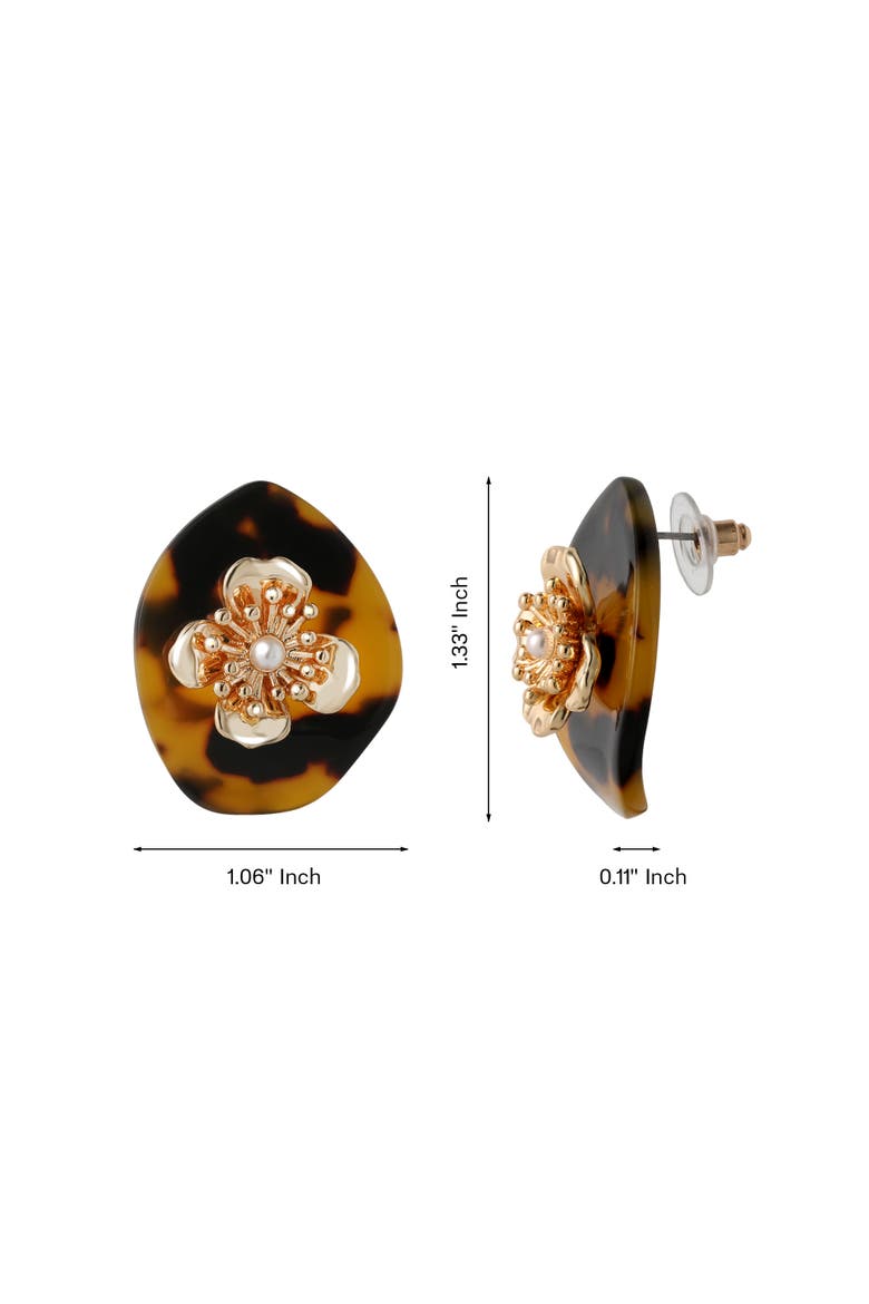 Leopard Acrylic Flower Stud Earrings, Gold-Tone Flower Earrings for Women, Alternate, color, Gold-Tone