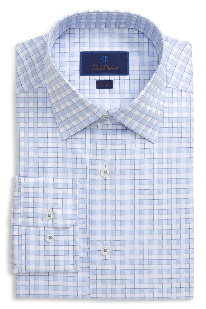 Trim Fit Plaid Dress Shirt, Main, color, WHITE/ BLUE