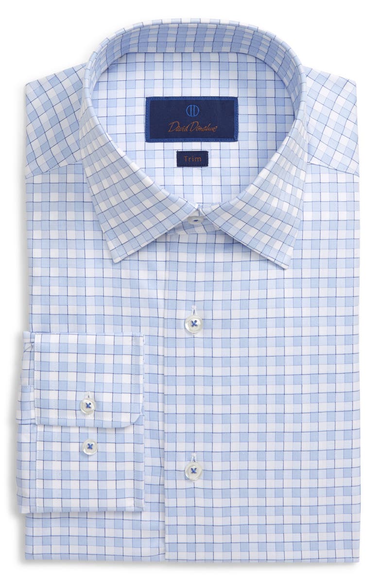 David Donahue Trim Fit Plaid Dress Shirt, Main, color, 