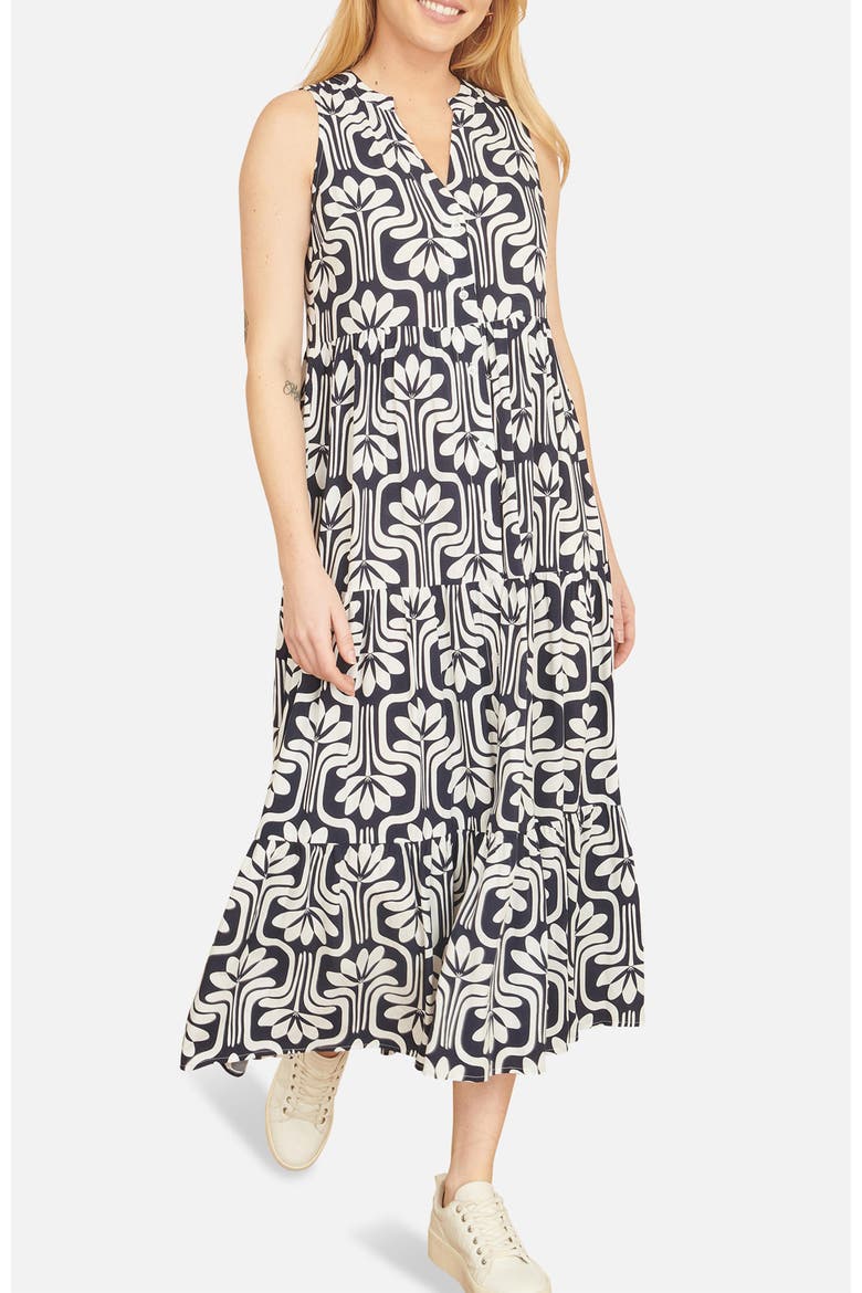 Retro Print Relaxed Midi Dress, Alternate, color, Navy