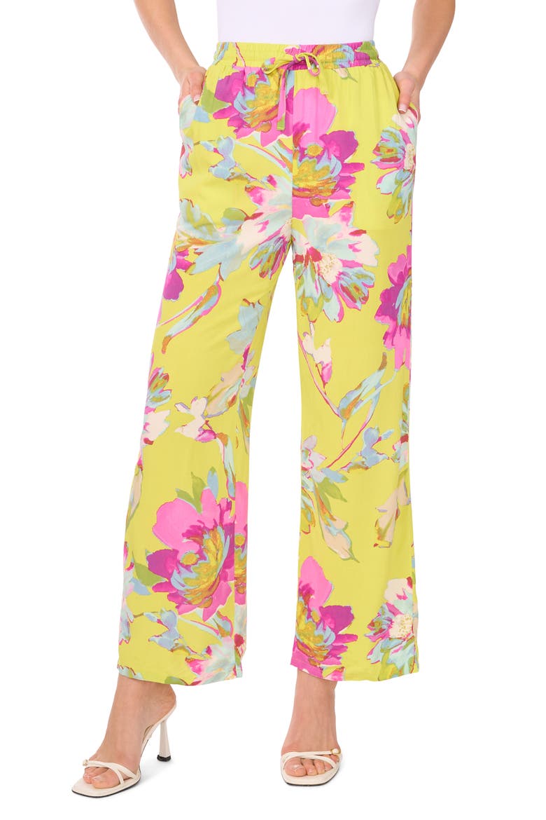 Floral Drawstring Pants, Main, color, LIME GREEN