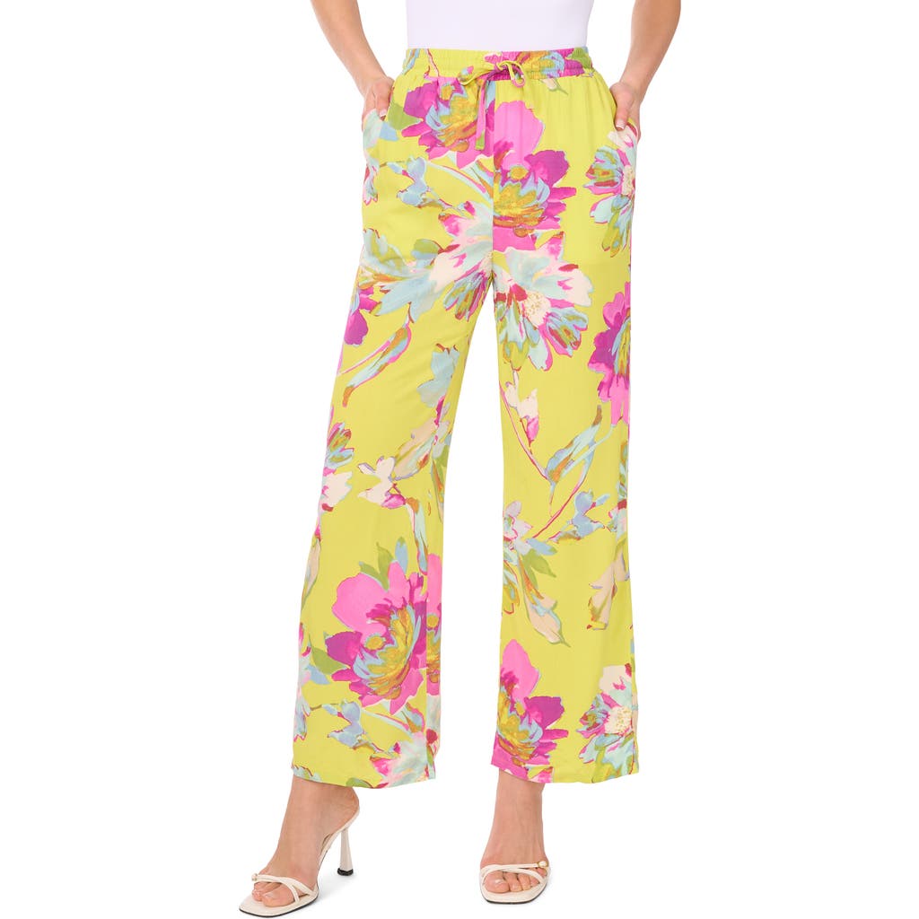 Shop Vince Camuto Floral Drawstring Pants In Lime Green