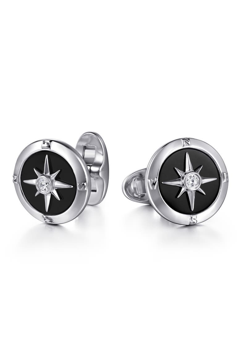 Men's Polaris Sterling Silver Onyx & Diamond Cufflinks, Main, color, STERLING SILVER/ ONYX