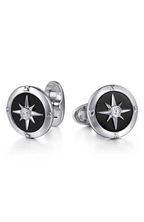 Men's Polaris Sterling Silver Onyx & Diamond Cufflinks